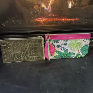 Estee Lauder Gold and Tropical Cosmetic Pouch Clutch Duo